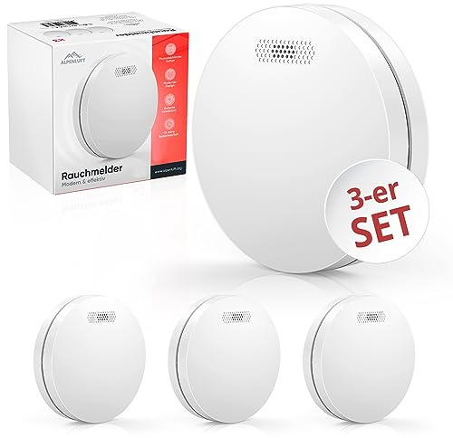 ALPENLUFT Detecteur de fumée 10 Ans Pile, Plat, Detecteur d'incendie, Pas de LED Clignotante, sans perçage, kit Alarme Maison sans Fil- Fumee Protection Incendie, Alarme Incendie (Set de 3)
