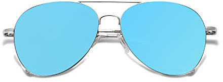 SOJOS Mode Metallrahmen Verspiegelt Linse Unisex Sonnenbrille mit Frühlings Scharnieren SJ1030 mit Silber Rahmen/Blau Linse
