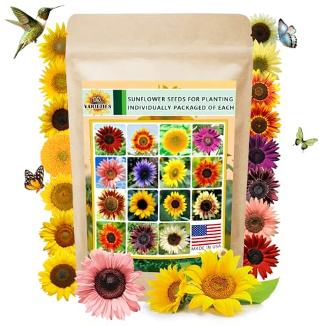 1000+ Sunflower Seeds for Planting Heirloom Non-GMO, Bulk Package of 15 Varieties Mix Seeds, Individually Packaged, Attracts Pollinators (Helianthus annuus)