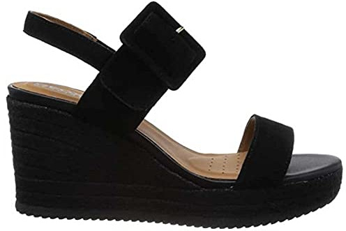Geox Femme D Ponza Espadrilles Wedge Sandal, Noir, 39 EU