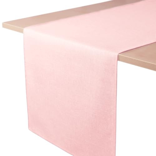 Decomira Tischläufer wasserabweisend Leinen-Optik - Fleckschutz, abwaschbar - Als Garten-Tischdecke Outdoor für Esstisch - Rosa - 40x180 cm