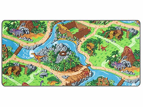 Primaflor Spielteppich mit Dino-Design - Spielteppich für Kinder 95 x 200 cm - pflegeleichter Kinderteppich mit Straßen