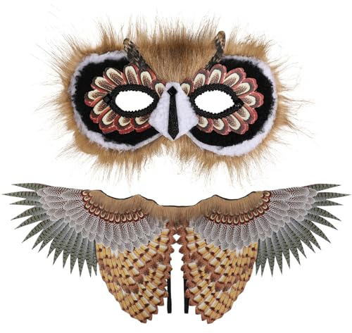 jojofuny Owl Mask Wings Set Kinder KostüM Eule FlüGel Fasching Vogel Maske Verkleidung FüR Karneval BüHnenauffüHrung