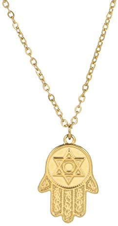 kkjoy Khamsah Hand of Fatima Necklace with Star of David Stainless Steel Hamsa Amulet Pendant Necklace Protection Jewellery for Women Girls