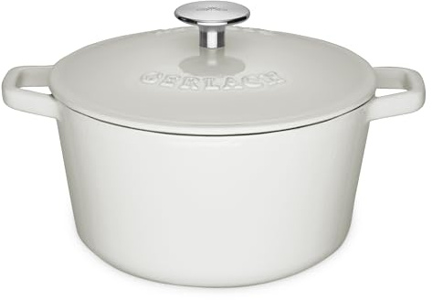 Gerlach Nature Iron Gusseisen-Topf Kochtopf 3 L mit Deckel 21 cm Bräter Schmortopf Brottopf Brotbacktopf Bratentopf Emailliert Induktion Weiß