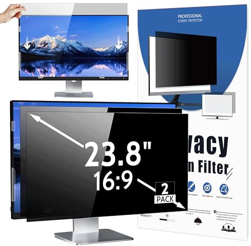 [2 Pack] 23.8 Inch Computer Privacy Screen for 16:9 Aspect Ratio Widescreen Monitor, Eye Protection Anti Glare Blue Light Computer Monitor Privacy Filter, Removable Anti-Scratch 23.8in Protector