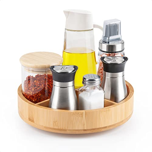 SAUNNIHEN Lazy Susan Drehteller Organizer, Bambus Gewürzregal Drehbar, Multifunktionales Drehteller Organizer mit Verstellbarem Stauraum für Küche Schlafzimmer Wohnzimmer Frisiertisch