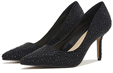 Tsrenlmln Women's Rhinestone Pumps - Sparkly Stiletto Heels with 3.14 Low Heel, Slip-On Wedding & Party Dress Shoes Black 7.5 in