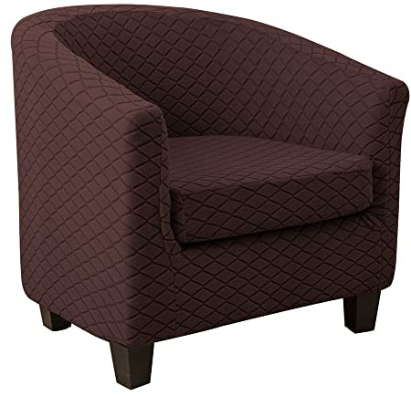 Highdi 2 Teilige Sesselschoner Sesselbezug für Clubsessel, Rhombus Jacquard-Stoff Elastisch Sesselhussen Sesselüberwurf für Tub Chair Armlehne Loungesessel Cocktailsessel (Braun)