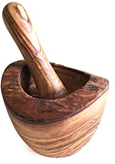 medina mood Mortier avec pilon rustique, diamètre au choix, mortier de cuisine, mortier d'épices, bois d'olivier (Ø 16 cm)