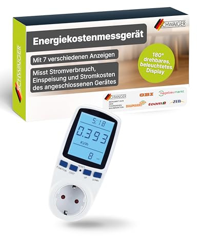 SCHWAIGER Energiekostenmessgerät & Einspeisemessgerät I drehbares & beleuchtetes Display I Stromzähler für die Steckdose I Strommessgerät zur Ermittlung des Stromverbrauchs & der Einspeisung
