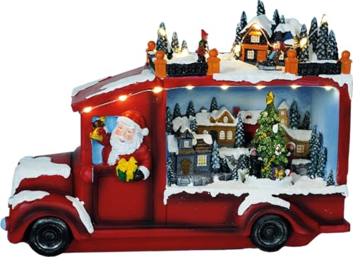 e4fun Weihnachtsdorf/-Szene: Weihnachtsmann im LKW mit LED Beleuchtung, Musik und drehendem Baum, inklusive Netzadapter