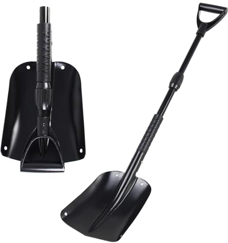 ZIHUA Car Snow Shovel for Vehicle,40 Folding Emergency Snow Shovel for Car,Snow Shovel for Car Driveway with Comfortable D-Grip Handle Portable Snow Shovel for Car Trunk (Black)