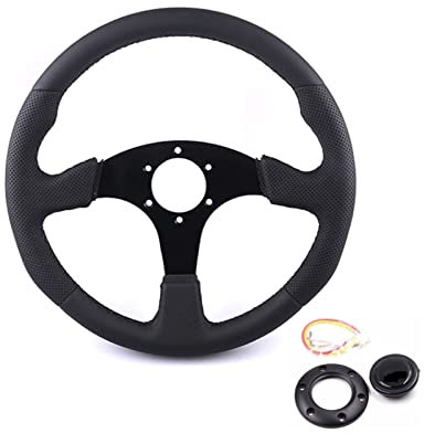 Volante Sportivo Auto,Volante A Calice Universale 14 (350 mm) per il volante del volante nero del volante del volante del volante del volante con il bottone del corno Decorazione