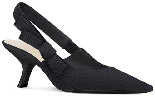 Coutgo Womens Slingback Kitten Heels Closed Pointed Toe Bowknot Knitted Slip On Work Pumps Dress Shoes, Black, Size 7.5