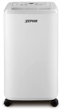 Zephir, Deumidificatore da 20 litri, 380W, Serbatoio d'acqua 5 litri, Timer 24 ore, Funzione asciugabiancheria, Con ruote, Colore bianco