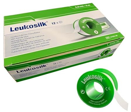 BSN Leukosilk 2,5 cm x 9,2 m hautfreundliches Rollenplaster I Fixierpflaster für Verbände Kathether, Kanülenpflaster I beschriftbar und rückstandslos für sensitive Haut (12 Rollen)