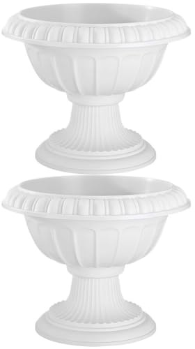 Zerodeko Urne Blanche Antique Piédestal en Plastique Colonne Romaine Pot De Fleur Pilier Pot De Fleur Urne Décorative Jardinières pour Porche 2 Pièces