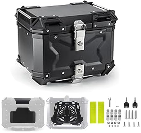 Motorrad-Topcase Mit Rückenkissen Und Installieren Trägerplatte, Motorrad-Heckkasten Heckkoffer Für Lagerung Helm Gepäck Aluminium Motorradkoffer Reise Aufbewahrungsbox ( Color : X-Black , Size : 65L