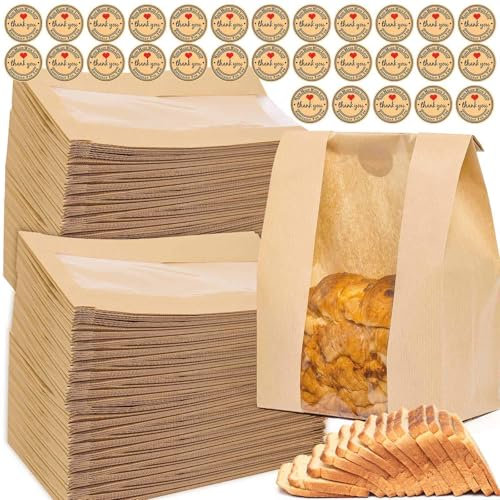 110 bolsas de pan para pan casero con masa madre de ventana, 35 x 21 x 9 cm, bolsas de papel Sublaga con 120 calcomanías de sellado, embalaje y almacenamiento de productos horneados adecuadas para
