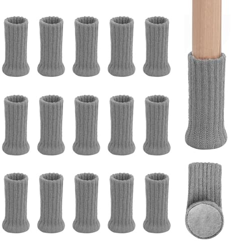 16 Stück Stuhlbeinsocken mit Filzpads, doppellagige rutschfeste Strickstiefeletten für Zuhause, Schule, Büro, Bibliothek (grau)