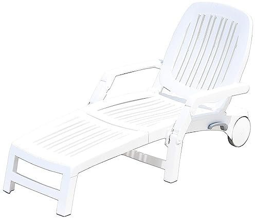 Preferspace Chaise Lounge für draußen, Zusammenbau-frei Plastik Poolside Lounge Stühle für Sonnenbaden im Freien, Hinterhof Lay Flat Sonnenliegen für draußen Loungesessel für den Innenhof zum Bräunen