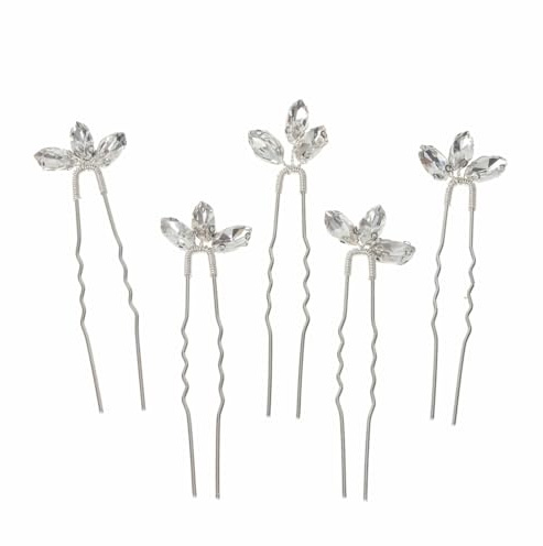 GXGM 5 Pcs Épingles à Cheveux de Mariage bijoux Mariée en forme de U Perle Fleur Cristal Strass Pinces À Cheveux Demoiselle D'honneur Accessoires Pour Femmes Filles
