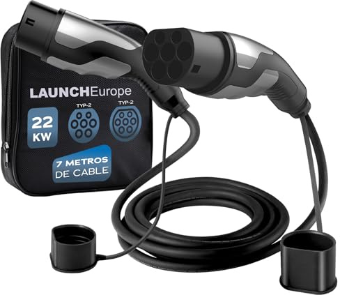 LAUNCH Type 2-Laddkabel 22 kW 7 m 32 A - 3-fasig Laddkabel för Elbilar EV/PHEV - Type 2 till Type 2 - Inklusive Bärväska - IP55 - Passar för T-Model och e-Golf Seriefordon
