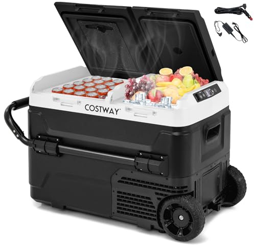 GOPLUS Caja de Refrigeración con Compresor, Nevera para Auto con Doble Zona y Enfriamiento de -20 ℃ a 20 ℃, Refrigerador con Puerto USB, Congelador Portátil de 40 L para Hogar, Auto, Autocaravana