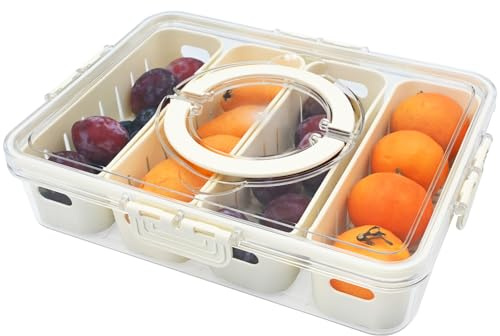 Kühlschrank-Organizer mit 4 Geteilten Sieben, Stapelbar, Entwässerungsplanung, Silikondichtung & Tragegriff Clip-Design Mehrweg Picknick Box für Obst, Gemüse, Lebensmittel (Storage 4-in-1)
