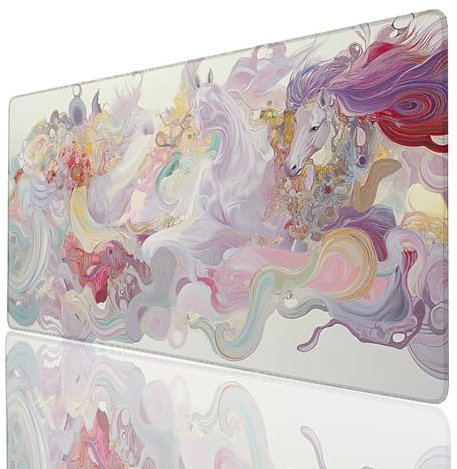 Tapis de Souris xxl 140x60x0.3cm, Grand Tapis Bureau Blanc, Bords Cousus Antidérapant et Imperméable, Cheval Mouse Pad Compatible Clavier Sans fil et Souris Sans Fil, Bureau Gaming Accessoire 7732-GYL