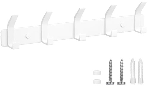 TENXSNUG Appendiabiti da Parete, Attaccapanni da Muro Moderno Antiruggine con 5 Ganci, Appendi Abiti Attaccapanni Appendini da Muro per Cucina, Bagno e Camera da Letto, Bianco