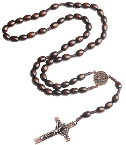 Rosenkranz Katholisch Halskette, Kreuzkette Katholische, Rosenkranz Kette Christus Wooden, Rosario Kommunion Junge, Gebetskette Orthodox, für Taufe, Kommunion, Gebetskette Christlich für Männer Frauen