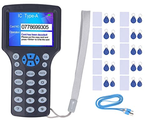 Lector y Duplicador RFID NFC Garosa, Pantalla HD 2.8, Compatible con Tarjetas 125kHz y 13.56MHz, Incluye 10 Llaveros, 10 Tarjetas y Cable USB, para Control de Acceso