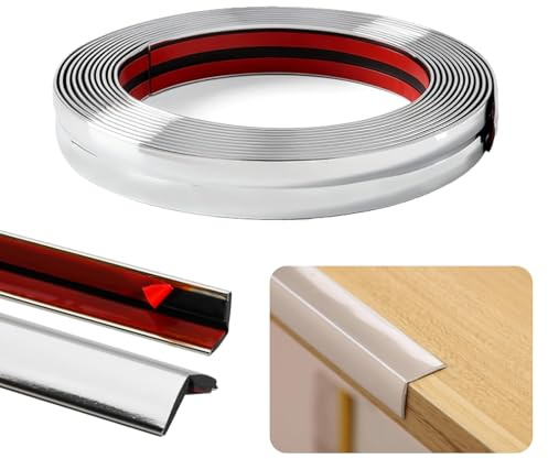 Yunlaishaocer Moulure Adhesive,5M×2cm Baguette d’Angle PVC Cornière, Moulure Murale Autocollante Protection Profilé Souple pour Cadres de Miroirs, Plafonds,Coins,Armoires(Argenté)