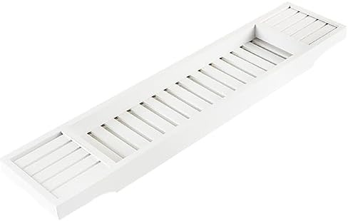 Ykm White Over Bath Rack – 70cm Wooden Slatted Bathtub Caddy Tray for Book, Wine, Tablet & Bathroom Essentials