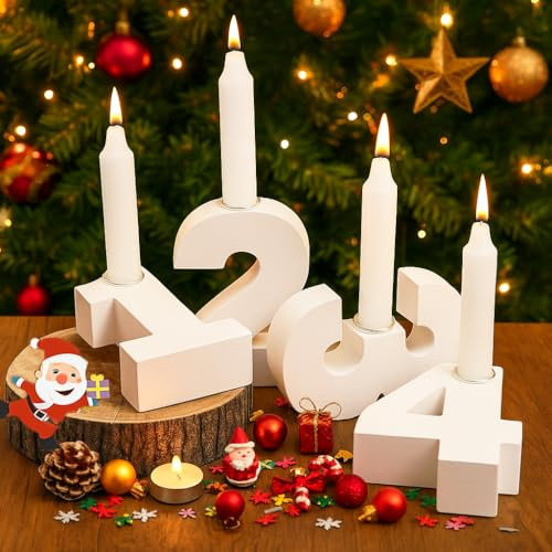 4 Stück Adventszahlen Kerzenhalter, 1-4 Zahlen Kerzenständer, Holz Adventskranz Zahlen Kerzenständer Zahlen, für Adventskranz Tischdeko Haus Kerzen Weihnachtsdeko