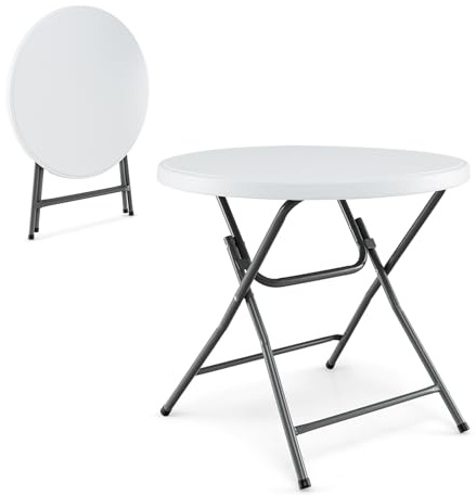 GIANTEX Mesa de Pícnic Redonda Plegable, Mesita de Comedor con Tablero de HDPE y Estructura Metálica Robusta, 81 x 81 x 73,5 cm, Mesa Portátil para Camping, Jardín