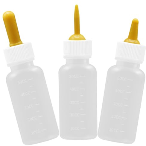 WOONEKY Biberones Pequeños para Mascotas De Silicona 50ml, Kit De 3 Unidades Tetinas Amarillas, para Alimentación De Cachorros y Gatitos, Suministros De Enfermería Doméstica