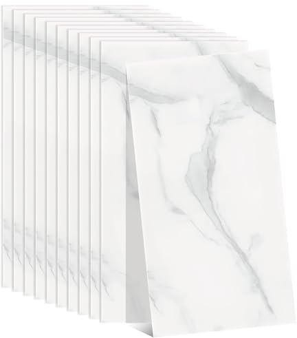 24 PCS Marble White Stick on Wall Tiles, 15cmx30cm Self Adhesive Tiles, Tile Stickers for Bathroom, Thickened Waterproof for Kitchen Walls Living Rooms and Bedrooms (Glossy)