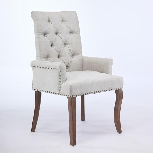 KIUMU Beige Chenille Dining Chairs Set of 1, Dining Room Chairs