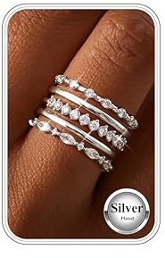 Kakonia 5 Stück Ringe Gold Silber Damen Wasserfest 14K Vergoldete Ringe Set Verlobungsring Stapelringe Damenring Mit Zirkonia Engagement Statement Promise Ring Silber Goldring Schmuck