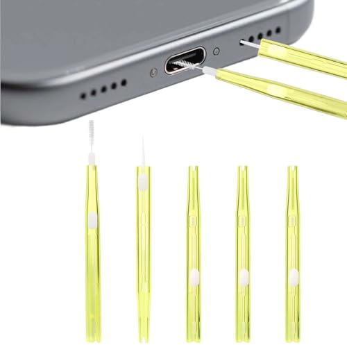 5-Piece Yellow Phone Cleaning Kit, Dual-Head Charger Port Cleaner for Phones & Laptops, Portable USB C Cleaning Kit with Soft Brush, Electronics Cleaning Tools for Home & Office Maintenance