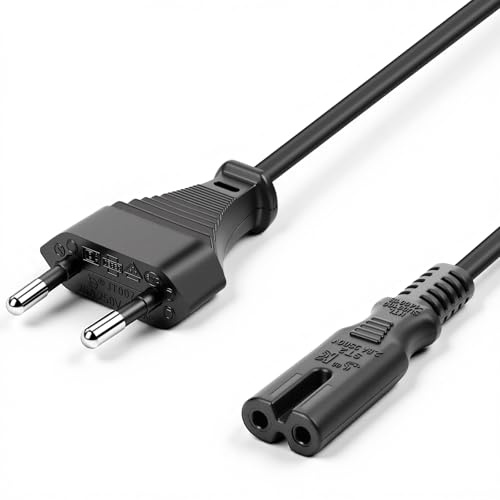 AXFEE Euro Netzkabel, 2 polig Eurostecker Typ C Auf C7 Buchse, Stromkabel Netzkabel Kaltgerätekabel, 2m Verlängerungskabel, Universelles Strom Kabel Stecker, Kleingerätekabel Schwarz-1 Stück