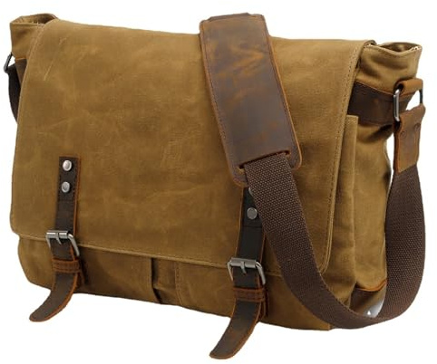 JXXUIRUIEEN Casi SLR Casi fotocamera Borsa a tracolla da uomo in tela cerata e olio, borsa for fotografia reflex(Khaki)
