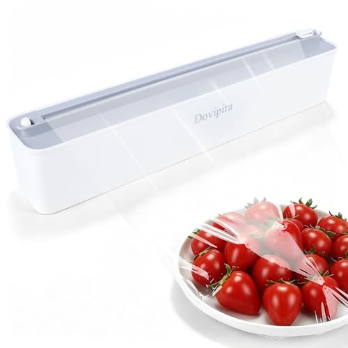 Dovipira Porta Pellicola e Alluminio Magnetico, Adatta per Pellicola Trasparente Fino a 32,5cm x 100m, Taglia e Dispenser Pellicola con Taglierina