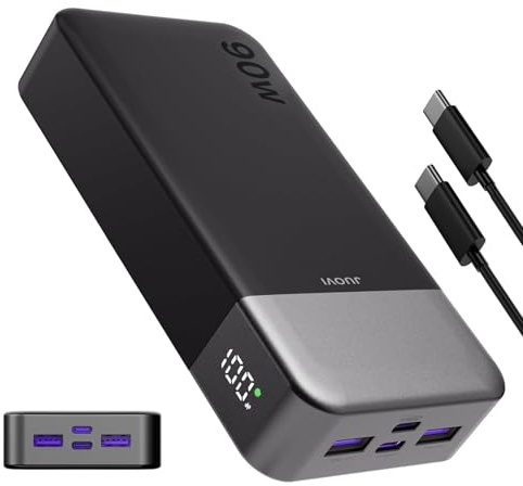 JUOVI Batterie Externe 90W 20000mAh USB-C pour PC Portable Power Bank | Chargeur 90W pour ordinateur portable, MacBook et appareils mobiles. 4 ports USB-C/A pour charger plusieurs appareils