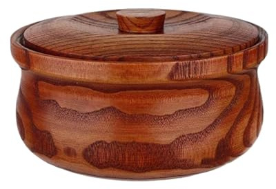 RXJPASD Cuenco de madera maciza con tapa, cuenco reutilizable para servir ensalada, frutas, cereales, sopa y arroz, vajilla diaria para el hogar (15-16 x 7,2 cm)
