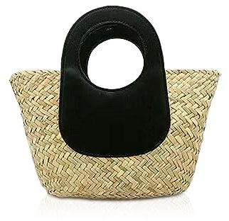 Stråväska, strandväska, axelväska, handväskor, korgväskor for kvinnor, rotting, sommar, flerfärgad for högtidspicknick, dagligen(Black)