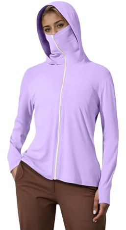 Veste UV à manches longues pour femme - Sweat à capuche léger à séchage rapide - Protection solaire - Coupe droite - Confortable - En soie glacée - Veste de course respirante - Avec fermeture éclair
